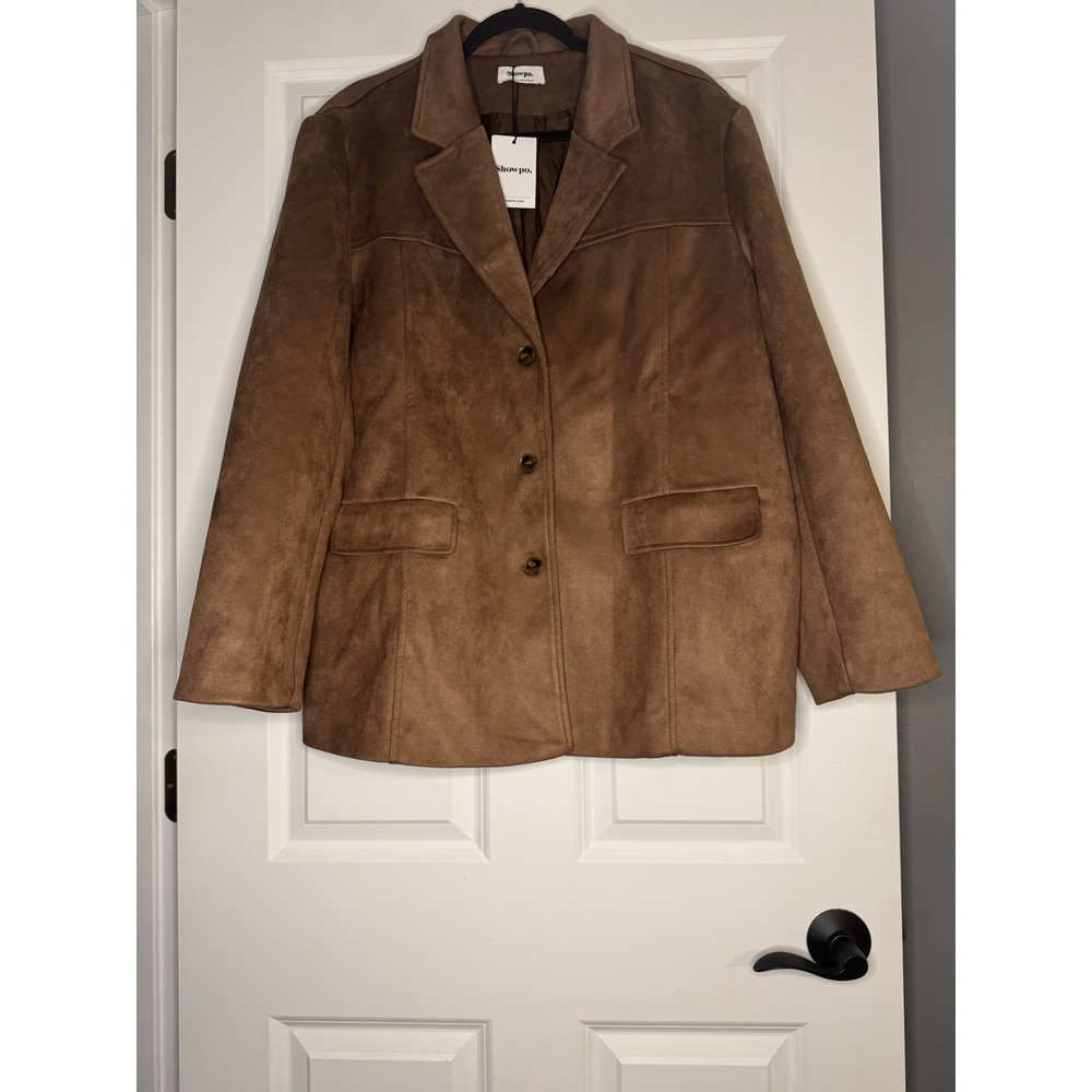 Showpo Priscilla Jacket Faux Suede Relaxed Fit Size 10 Brown Nwt 129.95